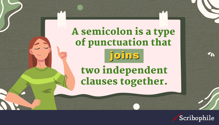 A semicolon is a type of punctuation that joins two independent clauses together.