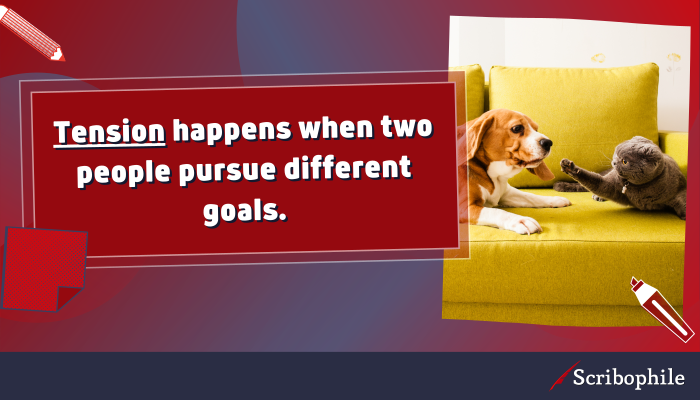 Tension happens when two people pursue different goals.(Image: cat and dog)