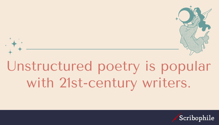Unstructured poetry is popular with 21st-century writers.