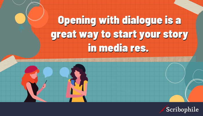 Opening with dialogue is a great way to start your story in medias res. (image: two talking heads)