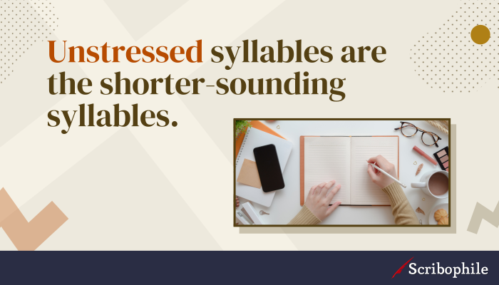 Unstressed syllables are the shorter-sounding syllables.