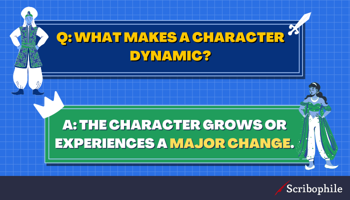 Q: What makes a character dynamic? A: The character grows or experiences a major change.