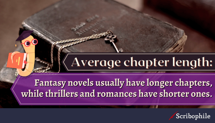 Average chapter length: Fantasy novels usually have longer chapters, while thrillers and romances have shorter ones.
