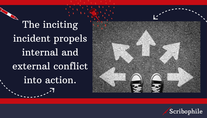 The inciting incident propels internal and external conflict into action.