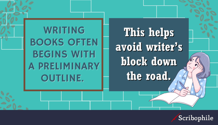 Writing books often begins with a preliminary outline. This helps avoid writer’s block down the road.