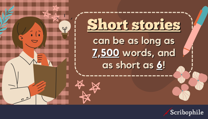 Short stories can be as long as 7,500 words, and as short as 6!