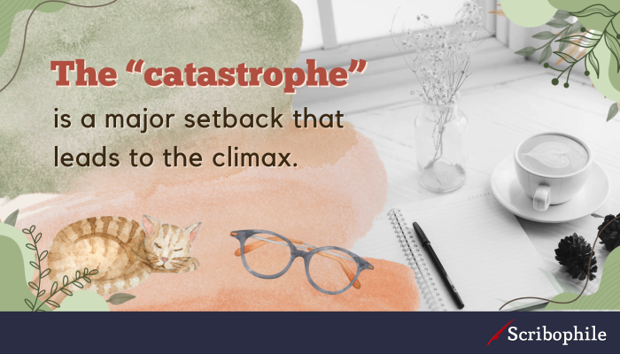 The “catastrophe” is a major setback that leads to the climax.