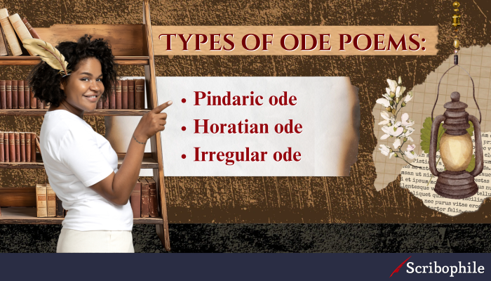 Types of ode poems: [Bullet-point list] Pindaric ode, Horatian ode, Irregular ode