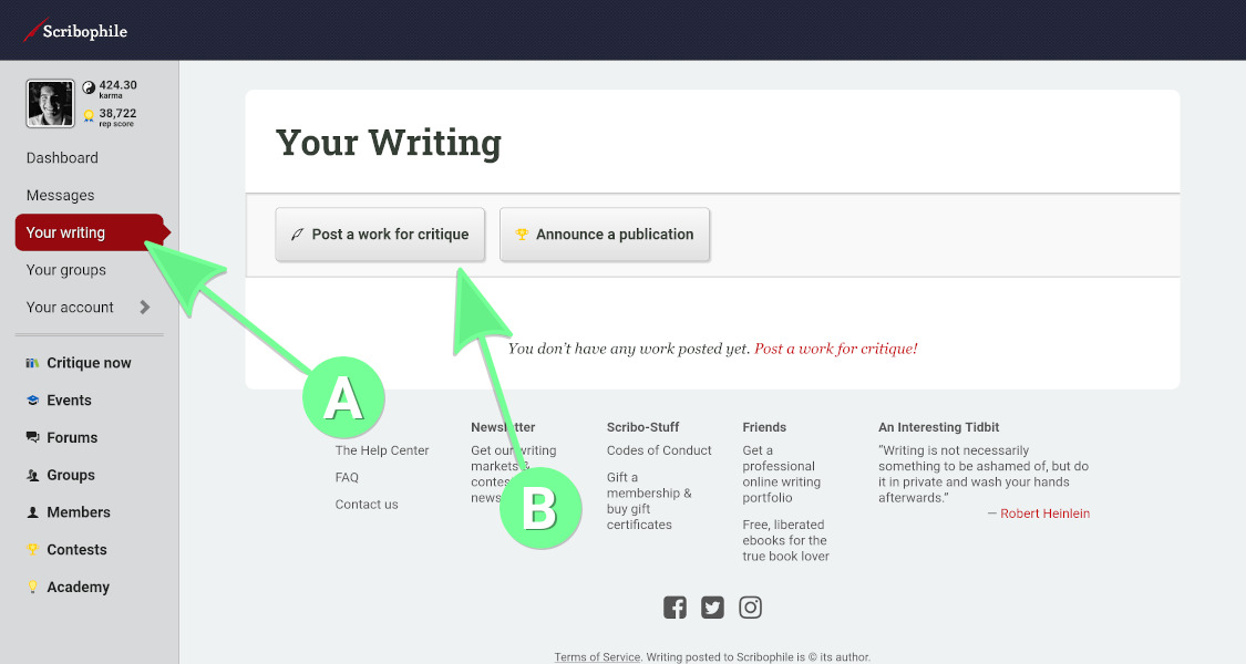 The “Your writing” page.