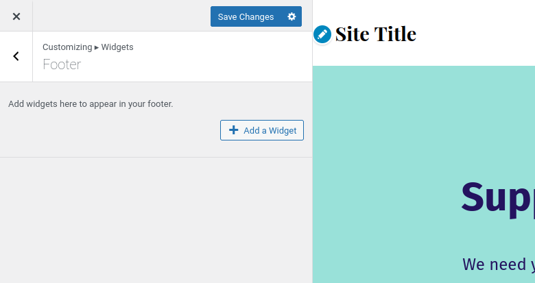 A screenshot of a Wordpress dashboard with an arrow pointing to the 'Add Widget' button.